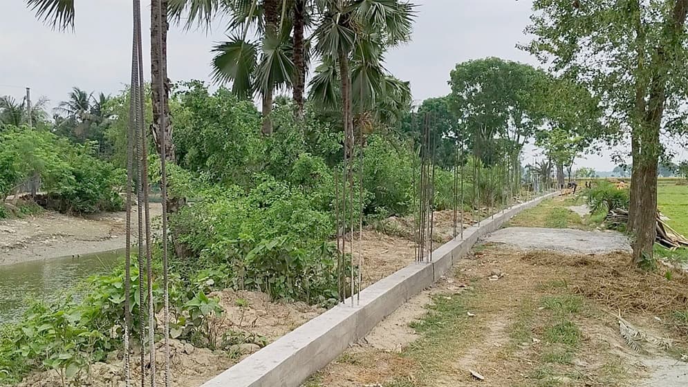 বিএডিসি খামারের সীমানা প্রাচীর নির্মাণে নিম্নমানের সামগ্রী