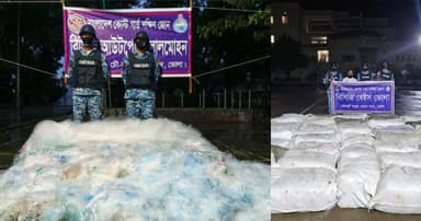 কোস্ট গার্ডের পৃথক অভিযানে নিষিদ্ধ পলিথিন ও কারেন্ট জাল জব্দ