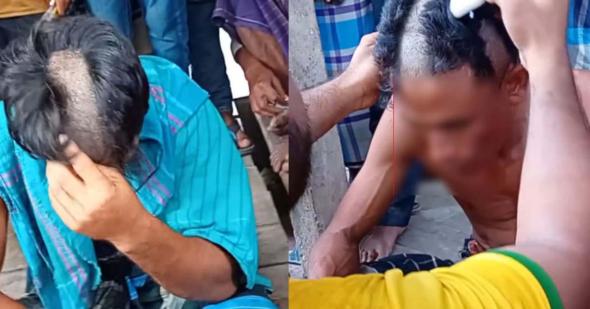 গ্রাম পুলিশসহ যুবকের চুল কেটে দিল জনতা!