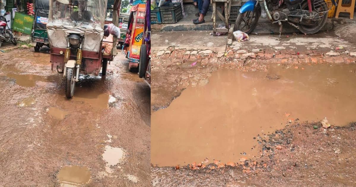 রাজাপুর-বাদুরতলা সড়কের বেহাল দশা, বৃষ্টিতে ভোগান্তি