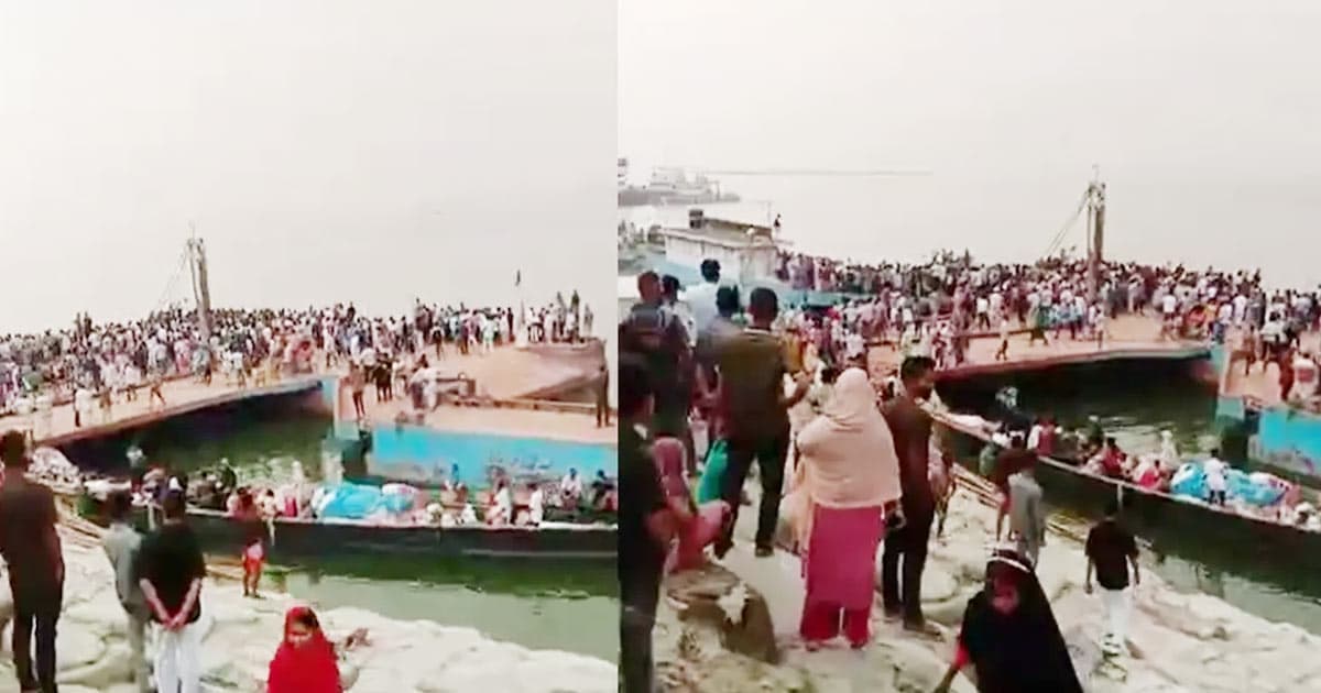 ফেরিতে উঠার সময় যাত্রীসহ নদীতে পড়ে গেল বাস